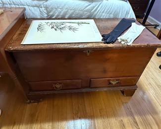 Antique Cedar Lined Blanket Chest with Drawers