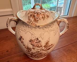 Victorian Brown Transferware Chamber Pot with Lid