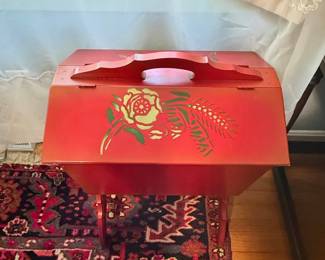 Vintage Wooden Sewing Box with Floral Decal