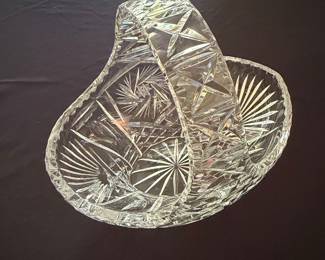 Cut Crystal Glass Basket with Handle - Pinwheel and Starburst Pattern