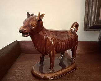 Brown Glazed Ceramic Bull Creamer