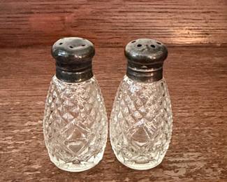 Cut Crystal Salt and Pepper Shakers with Sterling Silver Tops