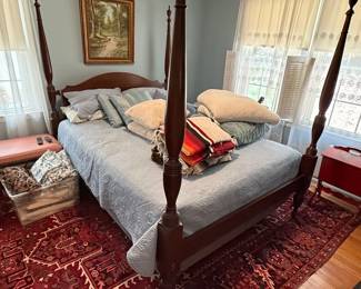 Mahogany Rice Carved Four-Poster Bed