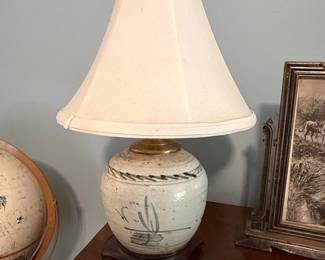 Vintage Chinoiserie Stoneware Ginger Jar Table Lamp