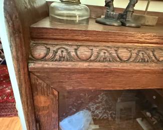 Antique R.J. Horner Style Carved Oak Triple Door Bookcase