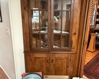 Antique Wooden Corner Cabinet with Glass Doors