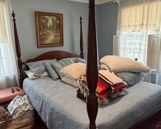 Mahogany Rice Carved Four-Poster Bed