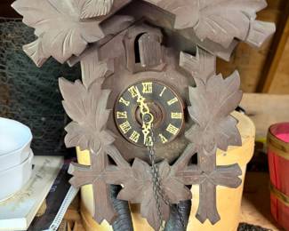 Antique Black Forest Cuckoo Clock with Leaf and Bird Motifs