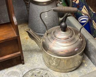 Silver Plated Tea Kettle with Wooden Handle