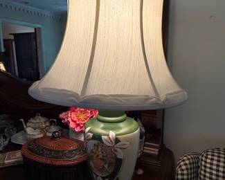 Vintage Hand Painted Porcelain Lamp with Pastoral Scene