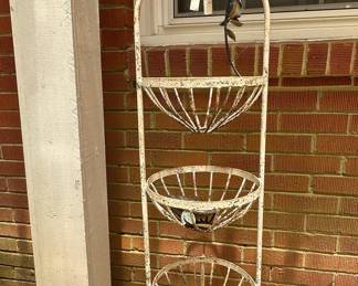 White Metal Tiered Plant Stand with Birds and Bow Embellishments