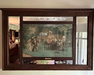 Ornate Carved Wood Mirror with Francesco Beda Print