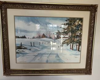 Winter Landscape Watercolor by Holly Brewster Simons, 1978