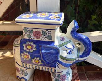 Chinoiserie Blue and White Ceramic Elephant Garden Stool