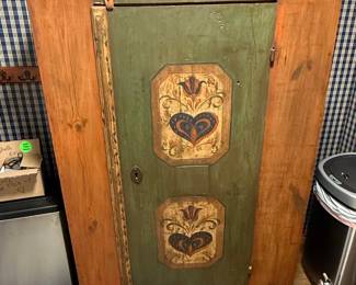 Folk Art Painted Pine Marriage Cabinet