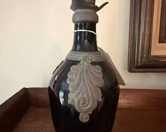 Victorian Pewter-Topped Cobalt Blue Glass Flask
