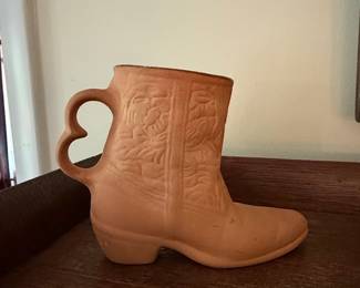 Terracotta Cowboy Boot Vase with Handle