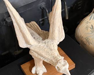 Carved Wood Eagle Sculpture on Wooden Base