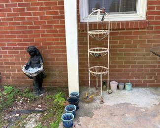 Vintage White Metal Tiered Plant Stand with Bird Ornaments