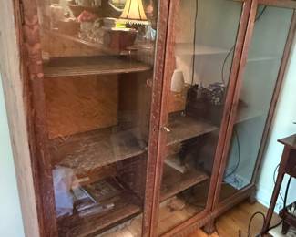 Antique R.J. Horner Style Carved Oak Triple Door Bookcase