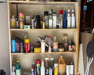Assorted Household Cleaning, Automotive, and Specialty Products with Storage Unit