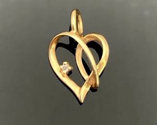 14K Gold Heart Pendant with Diamond Accent