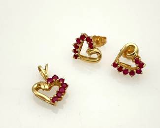 10K Gold Ruby Pendant and Earrings