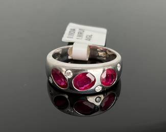 14K White Gold Ruby & Diamond Ring