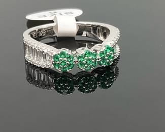Green Moissanite Silver Ring