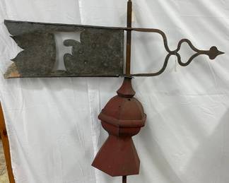48×70 Early Iron and Tin Weathervane with Red Painted Finial