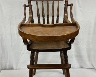 Early Wooden Kids High Chair with Spindle Back and Tray, 17 x 42 Inches