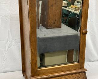 Oak Hanging Cabinet with Mirrored Door and Drawer, 16in x 30in