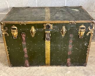 Early 20th Century Metal-Clad Steamer Trunk with Brass Hardware