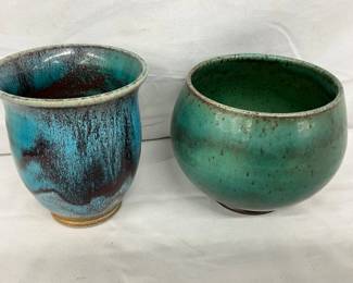 Chinese Blue Pottery Vases by Ben Owens III, Master Potter