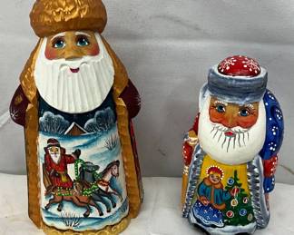 Hand-Painted Russian Wooden Santa Figures