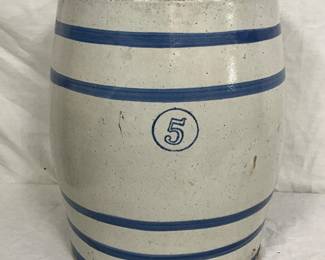 Stoneware 5-Gallon Crock with Blue Stripes 