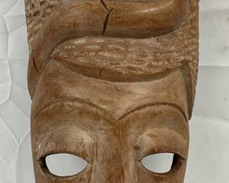 Hand-Carved Wooden Mask with Serpent Motif, 7 1/2×20 Inches