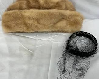 Vintage Marbé Mink Fur Hat with Black Veiled Fascinator