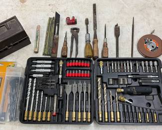 Drill Bits, Hand Tools, and Accessories with Storage Cases