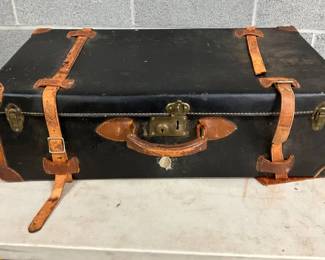 Vintage Black Trunk With Leather Straps and Metal Hardware