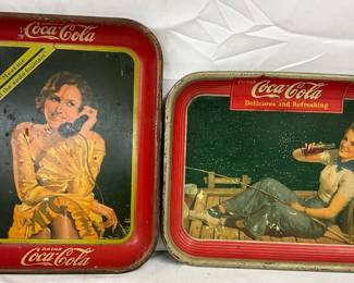1930 Coca-Cola Soda Fountain Tray and 1940 Girl on Dock Coca-Cola Tray
