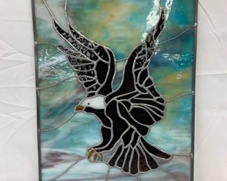 Stained Glass Panel Featuring Bald Eagle Design, 13×18