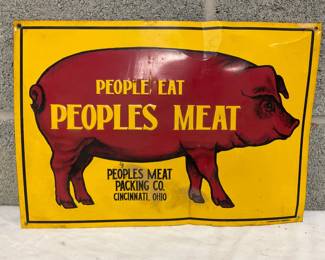 Vintage Tin Advertising Sign for ‘Peoples Meat Packing Co.’, 14×10, Embossed