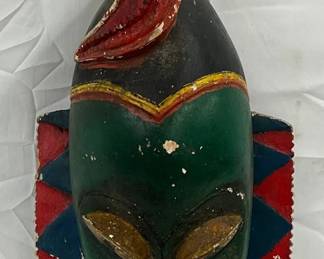 Hand-Painted Wooden African-Inspired Mask, 9×24 Inches