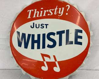 Just Whistle Cap-Shaped Advertising Sign, 27 1/2″ Diameter
