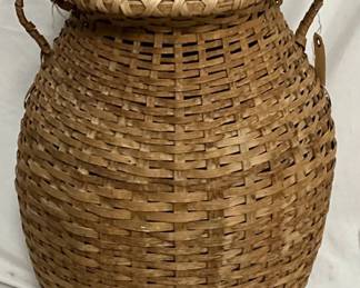 Woven Basket with Lid and Handles, 24 Inches Tall