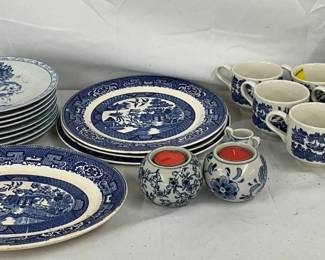 Blue and White Ceramic Tableware and Figurines