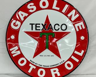 29 1/2-Inch Embossed Texaco Gasoline Motor Oil Metal Sign