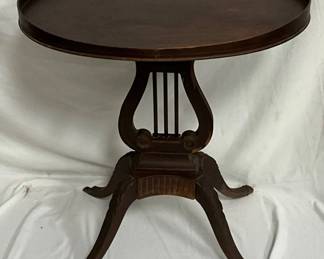 Round Mahogany Accent Table with Lyre-Style Pedestal Base