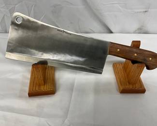 15 1/2-Inch Red Deer Meat Cleaver with Wood Handle
